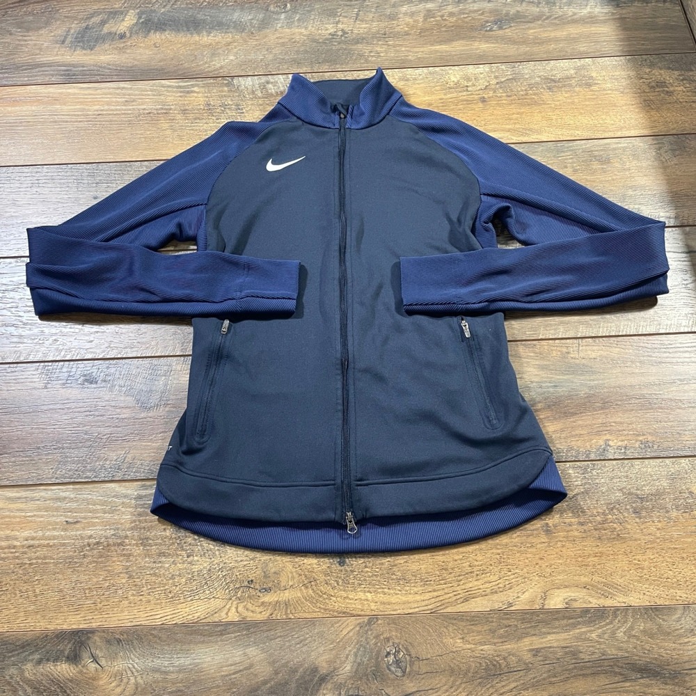 Nike Dri-FIT Full Zip Track Jacket Navy Blue Star Graphic Thumbholes Womens M